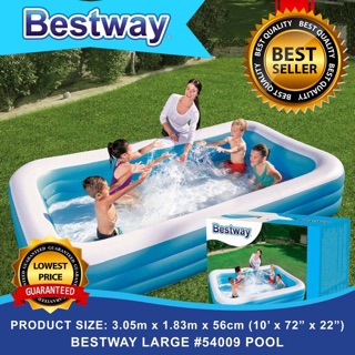 Bestway Large #54009 Portable Blue Rectangular Family Pool 10’ x 72” x 22”/ 3.05m x 1.83m x 56cm
