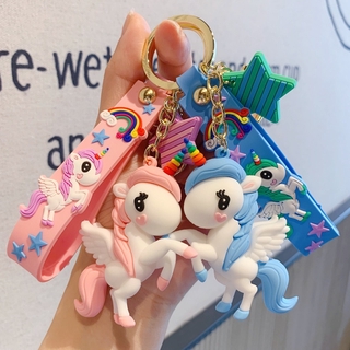 New Multicolor Unicorn Keychain PVC Key Rings For Girls