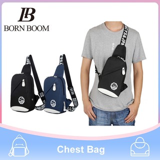 Bornboom Fashion Crossbody Bag Men Nylon Canvas Cross body Bag Chest Sling Bag Travel Shoulder Bag with Earphone Hole