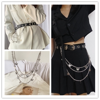 Hip Hop Butterfly Pendant Silver Chain Belt Woman JK Dress Dress Fashion Accessories(Without Belt)