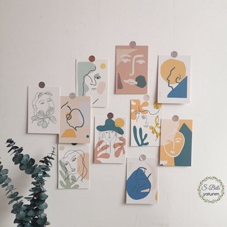 【Messiya】 A Set Of 5 Abstract Portraits Morandi Color Ins Girl Wind Creative Postcard Simple Art Wall Decoration Photos