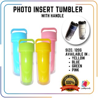 Photo Insert Tumbler with Handle - Portable Advertising Cup 120ml Pink Yellow Green Blue