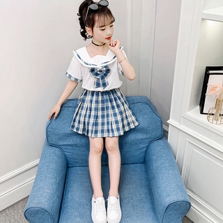 Girls suit summer dress 2021 new foreign style net red jk uniform girl college style children s skirt two-piece trend