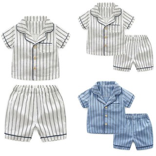 2PCS Summer Cute Toddler Kid Boy Stripe Pajama Shirt+ Pants Sleepwear Outfits