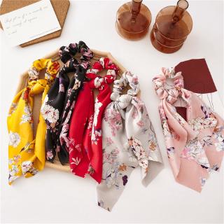 Headdress floral satin large streamer hair band European and American two in one knotted large intestine ponytail square s05132