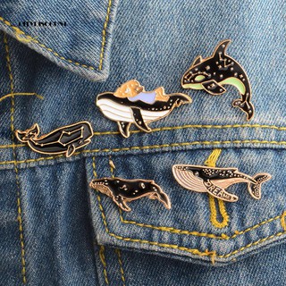 Hot Fashion Enamel Lapel Badge Unisex Cartoon Whale Dolphin Print Brooch Pin