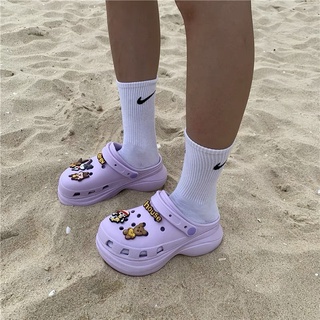 miss.puff 2021 trend slippers Crocs literide bae platform high heel beach wedges shoes with jibbitz (8)