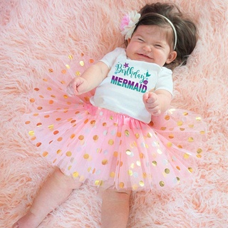 Mermaid Birthday Baby Girls Tutu Dress Set Baby Girl Mermaid Theme Birthday Party Pink Cake Smash Skirt+romper Set