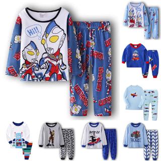 2pcs/set Kids Pyjama Boys Children Ultraman Car Sleepwear Pajama T-shirt Tops+Pants T8En