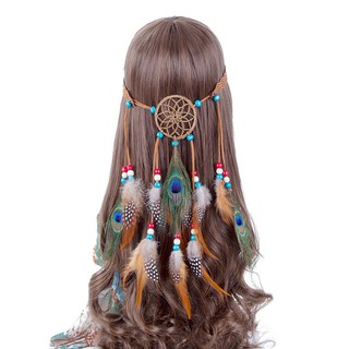 Dream catcher Boho Headwear Peacock Feather Hair Accessories (Khaki)