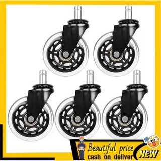 5 Pcs Office Chair Caster Wheels 3 Inch Swivel Rubber 360 PU Roller Gaming Chair Caster Wheels