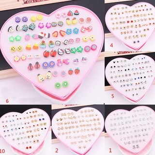 36 Pairs Women Heart Boxed Earrings Mini Stud Earrings Jewelry Set