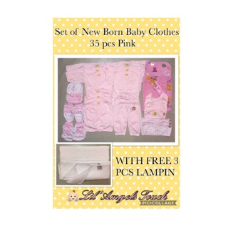 35 pcs New Born Baby Clothes Set Pink with FREE 3 pcs LAMPIN