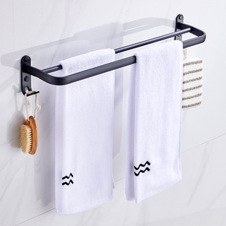 Towel rack black bathroom wall rack space aluminum bathroom single rod double rod towel bar punch-free