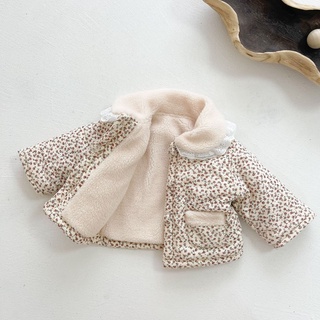 Fashion Baby Girl Winter Clothes Jacket Thick Lamb Lace Collar Infant Toddler Child Warm Floral Coat