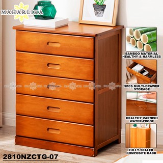 Maharlika QYSR-2810-5-50 Bamboo Bedside Cabinet with 5 Drawers Clothes Storage Shelves Organizer