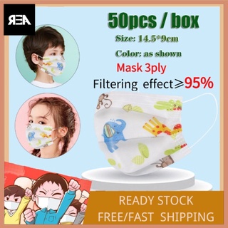 REA [ With Box ] 50PCS-Kids Mask 3Ply Disposable Surgical face Mask
