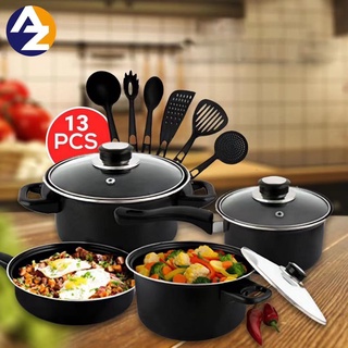 ⭐AIZZY SHOP⭐ 13Pcs Kitchenware Cookware Set Non-Stick/Soup Pot/Fry Pan