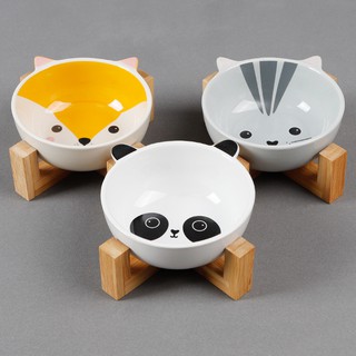 Pets Bowl Dog Cat Food Water Feeder Puppy Ceramic Drinking Dish Bowl With Wooden Rack Pet Cat