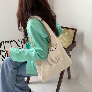 ☇Retro lazy style literary niche designer bag ins wild go to work single shoulder large canvas bag c