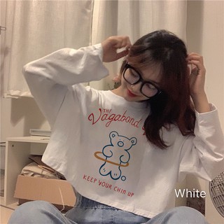 Summer and autumn Korean version of thin, short, umbilical, long-sleeved t-shirt, female college style, loose ins shirt, clothes, outer wear for students (4)