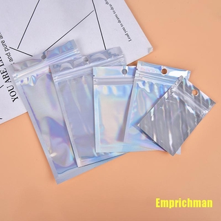 Emprichman❀ 10Pcs Iridescent Zip Lock Pouches Cosmetic Plastic Laser Holographic Zipper Bags (9)