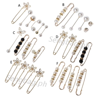 SENG Sweater Shawl Clip Double Faux Pearl Brooches Waist Pants Extender Safety Pins