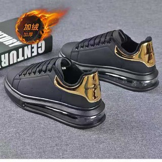 Men's Air Cushion Leather White Shoes20Winter Warm Cotton Black Gold Leisure Sports All-Match Height