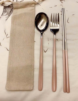 COD Brand New and High Quality Matte 3 in 1 Chopsticks Spoon and Fork Creative Metal Cultery Set 304 (9)