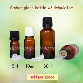 5ml or 10ml or 30ml Amber Glass Bottle w/ Euro dropper Dripulator Orifice Reducer