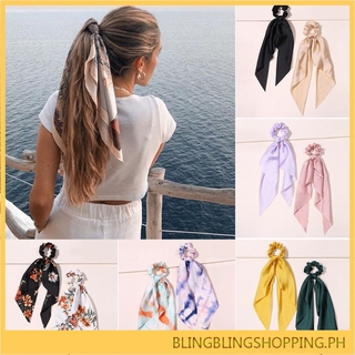 Artilady Silk Tie-dye Long Ribbon Ins Girls Hair Tie Printing Bow Ribbon Scrunchie BLINGSHOP
