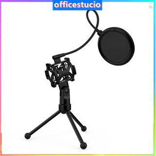 FF ammoon Mini Desktop Microphone Tripod Stand with Shock Mount Mic Holder Pop Filter for Studio Recording Online Broadcasting Chatting Singing Meeting