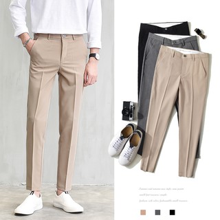 【Ready Stock/28-40】pants for Men's Korean version of large size formal office pants Plain trend Slim leggings business khaki suit Ankle pants