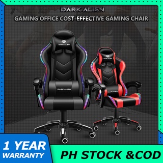 Dark Alien RGB LED Light Leather Office Game Chair Adjustable whit Massage Pillow and Neck Pillow