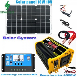 ⚡️Fast delivery✈️Solar Power Generation System Dual USB 4000W Solar Inverter+18W Solar Panel+30A Solar Charge Controller DC 12V to AC 220V Power Inverter with LED Intelligent Digital Display Power Saver Household Outdoor Travel Portable Solar system Set