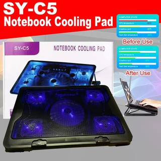 ◊☂USB LED Light Laptop Cooling Cooler Pad Stand 5-Fans (Black)