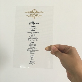 Wedding favor customize unique wedding invitation card acrylic menu card with colorful printing