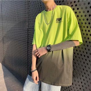 Summer trend Bicolor Fashion Gradient short-sleeved t-shirts Korean version Printed Letter Casual Loose Singlets (1)