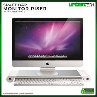 Space Bar Aluminum Desktop Stand Monitor Riser with 4 USB 2.1A Ports (Silver White)