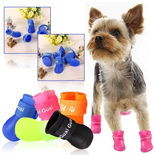 rain shoe▪Colorful 4pcs/lot Dog Rain Shoes Boot Waterproof Shoes Dog Anti-Slip Shoes Boot Small Pet