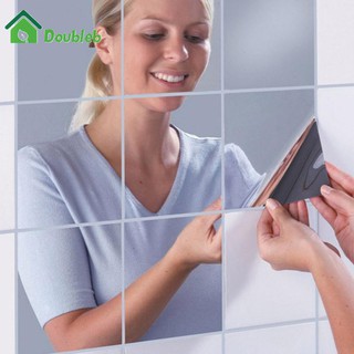[Ready] 16pcs Mirrors Self-adhesive Tiles Mirror Wall Stickers for Home Decor