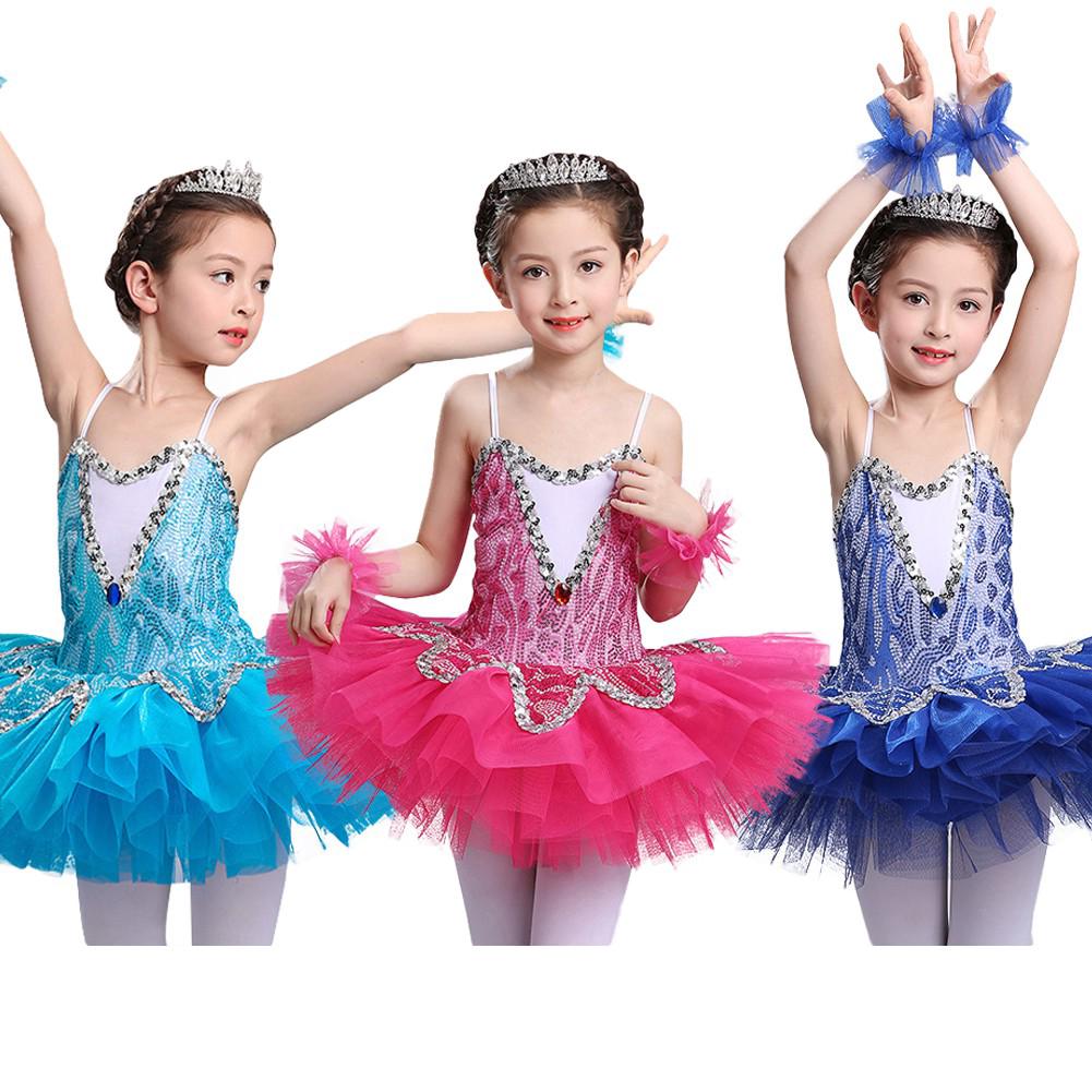 Kids Girls Ballet Dance Costume Swan Professional Sequin Ballet Tutu Dress