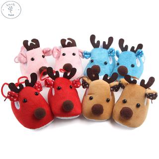 Cute Elk Design Baby Ultra Soft Sole Fleece Shoes as Christmas Gift for Autumn Winter