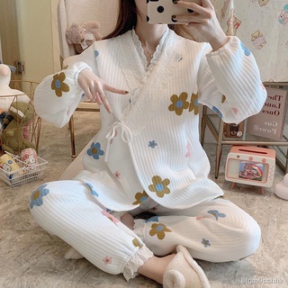 Breastfeeding kit☃ஐ┇Pregnant women s pajamas spring, autumn and winter solid color air cotton confin