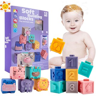 Cute Educational Building Blocks Bath Toys for Toddlers Baby 3D Soft Toys Sensory Silicone