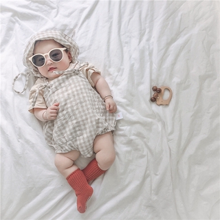 Baby Boys Girls Striped Lattice Romper + T-shirt + Hat Thress Pieces Set Infant Jumpsuit Summer Cotton Clothes Outfits