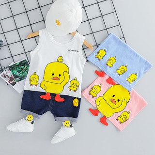 Toddler Baby Kids Boys Cartoon 3D Duck Vest Tops Short Casual Outfits Set