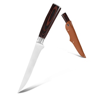 Boning Knife with leather sheath stainless steel chef slicing filleting knife.