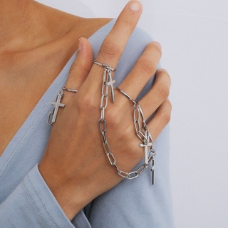 3pcs Set Fashion Punk Silver Cross Chain Rings Hand Finger Chain Men Women Hip-Hop Adjustable BFF Jewelry Gift Hot wholesale