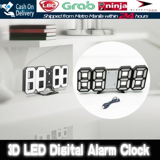 3D Display Wall Clock White LED Digital Numbers Alarm Clock